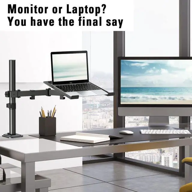Alt view image 3 of 6 - KEHIPI Single Laptop Tray Desk Mount for 13-17 Inch Laptop Notebook, Fully Adjustable Laptop Arm, Full Motion Laptop Stand, Holds up to 17.6lbs, with Clamp/Grommet Mounting