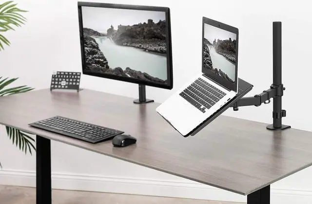 Alt view image 2 of 7 - KEHIPI Single Laptop Notebook Desk Mount Stand, Fully Adjustable Extension with C-clamp, Fits up to 17 inch Laptops, Black, STAND-V001L