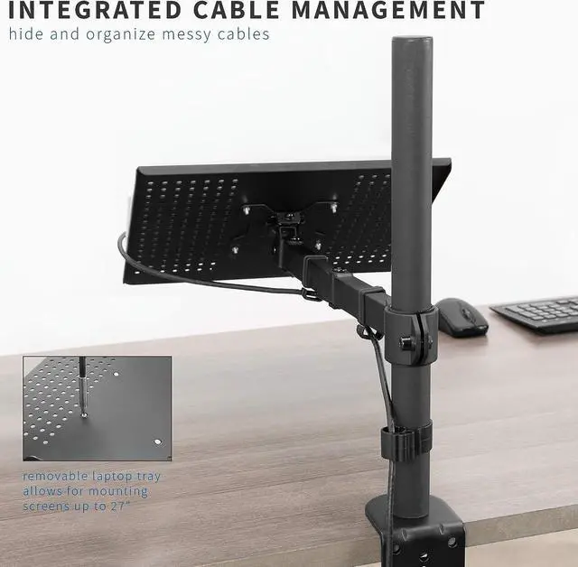 Alt view image 5 of 7 - KEHIPI Single Laptop Notebook Desk Mount Stand, Fully Adjustable Extension with C-clamp, Fits up to 17 inch Laptops, Black, STAND-V001L