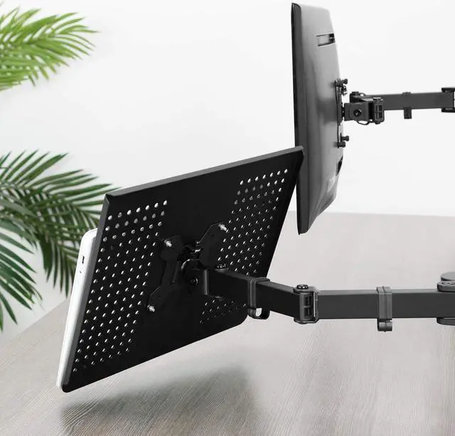 Alt view image 7 of 7 - KEHIPI Single Laptop Notebook Desk Mount Stand, Fully Adjustable Extension with C-clamp, Fits up to 17 inch Laptops, Black, STAND-V001L