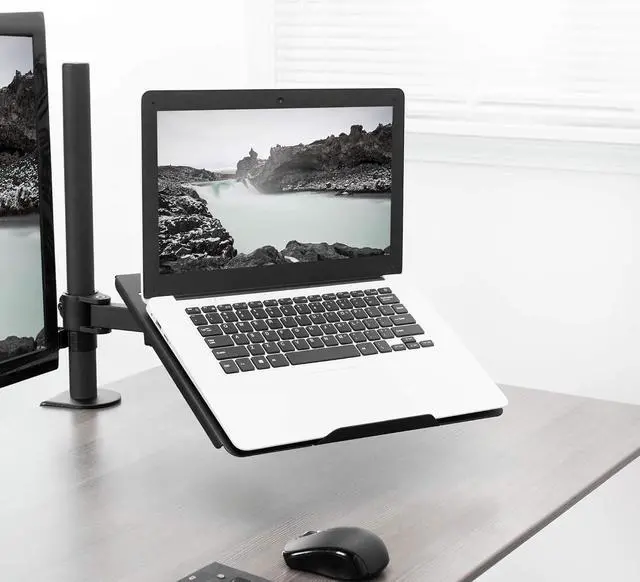 Alt view image 6 of 7 - KEHIPI Single Laptop Notebook Desk Mount Stand, Fully Adjustable Extension with C-clamp, Fits up to 17 inch Laptops, Black, STAND-V001L