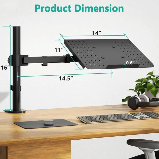Alt view image 3 of 7 - KEHIPI Laptop Tray Desk Mount for 1 Laptop Notebook up to 17 inch, Fully Adjustable, 22 lbs Capacity with Vented Cooling Platform Stand