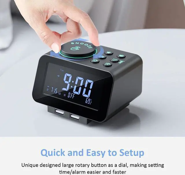 Alt view image 5 of 7 - KEHIPI Digital Dual Alarm Clock Radio - 0-100% Dimmer with Weekday/Weekend Mode, 6 Sounds Adjustable Volume, FM Radio w/Sleep Timer, Snooze, 2 USB Charging Ports, Thermometer, Battery Backup