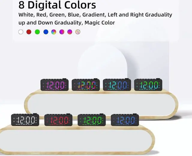 Alt view image 7 of 7 - KEHIPI Digital Alarm Clock for Bedroom with FM Radio,8-Color Font Dimmer, USB A,C 2 Charging Ports, Timer, Dual Alarm,Large Number Bedside Alarm Clock,for Adults Kids Teens Heavy Sleepers.