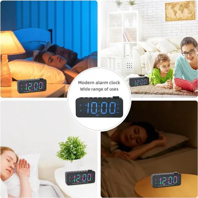 Alt view image 2 of 7 - KEHIPI Digital Alarm Clock for Bedroom with FM Radio,8-Color Font Dimmer, USB A,C 2 Charging Ports, Timer, Dual Alarm,Large Number Bedside Alarm Clock,for Adults Kids Teens Heavy Sleepers.