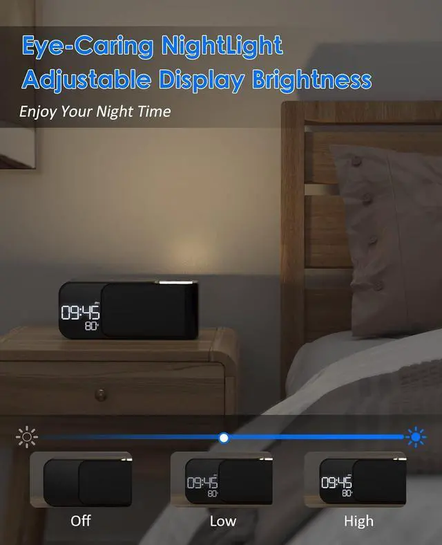 Alt view image 6 of 7 - KEHIPI Alarm Clock Radio with Wireless Charger, Clock Radio with Bluetooth Speaker & Aux, Dual Alarms with 8 Sounds, Snooze, USB Charging Port, 3 Levels Dimmer Nightlight for Bedroom