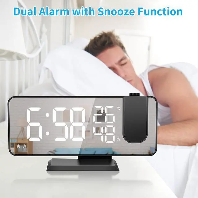 Alt view image 3 of 7 - KEHIPI Projector Alarm Clock for Bedroom Ceiling, Projection Digital Clock Radio with USB Charger Ports, Dual Alarms, Snooze Model, 4 Dimmer, 7.3Large Mirror LED Loud Alarm