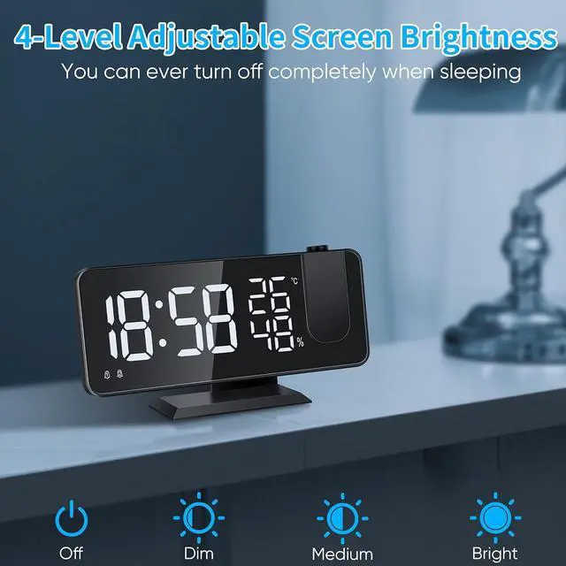 Alt view image 5 of 7 - KEHIPI Projector Alarm Clock for Bedroom Ceiling, Projection Digital Clock Radio with USB Charger Ports, Dual Alarms, Snooze Model, 4 Dimmer, 7.3Large Mirror LED Loud Alarm