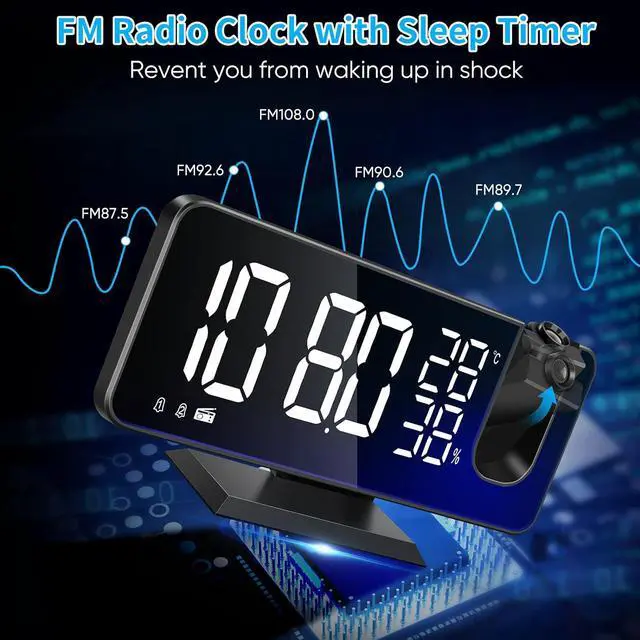 Alt view image 2 of 7 - KEHIPI Projector Alarm Clock for Bedroom Ceiling, Projection Digital Clock Radio with USB Charger Ports, Dual Alarms, Snooze Model, 4 Dimmer, 7.3Large Mirror LED Loud Alarm