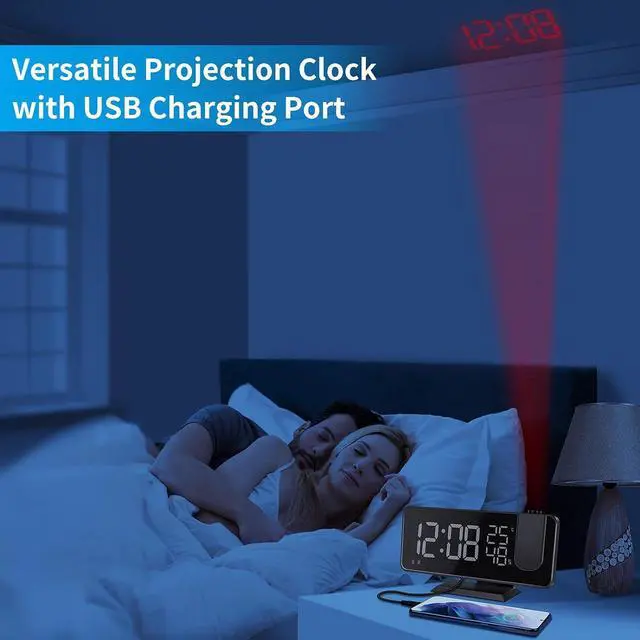 Alt view image 6 of 7 - KEHIPI Projector Alarm Clock for Bedroom Ceiling, Projection Digital Clock Radio with USB Charger Ports, Dual Alarms, Snooze Model, 4 Dimmer, 7.3Large Mirror LED Loud Alarm