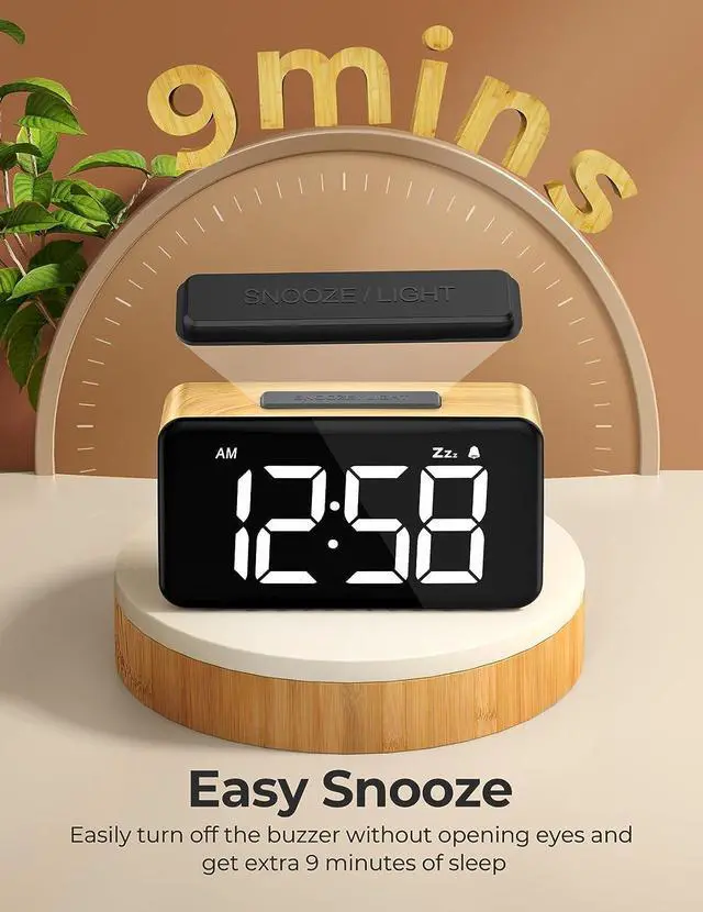 Alt view image 4 of 6 - KEHIPI Digital Alarm Clocks for Bedrooms, Digital Clock with Large Digits,Easy to Use,5 Levels Brightness + OFF, Snooze, Power-off Memory,12/24H,Desk Clocks for Bedroom Bedside Clocks for Kids Adults