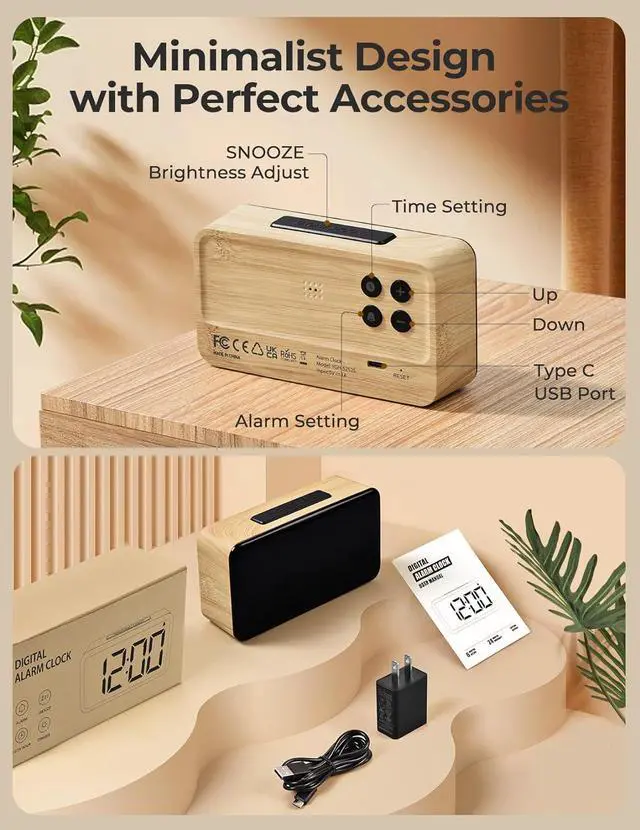 Alt view image 6 of 6 - KEHIPI Digital Alarm Clocks for Bedrooms, Digital Clock with Large Digits,Easy to Use,5 Levels Brightness + OFF, Snooze, Power-off Memory,12/24H,Desk Clocks for Bedroom Bedside Clocks for Kids Adults
