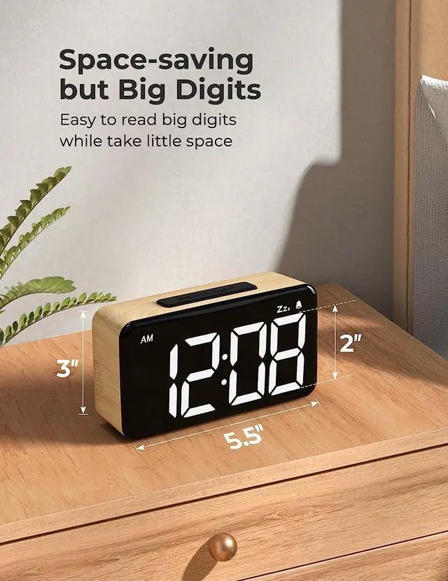 Alt view image 2 of 6 - KEHIPI Digital Alarm Clocks for Bedrooms, Digital Clock with Large Digits,Easy to Use,5 Levels Brightness + OFF, Snooze, Power-off Memory,12/24H,Desk Clocks for Bedroom Bedside Clocks for Kids Adults