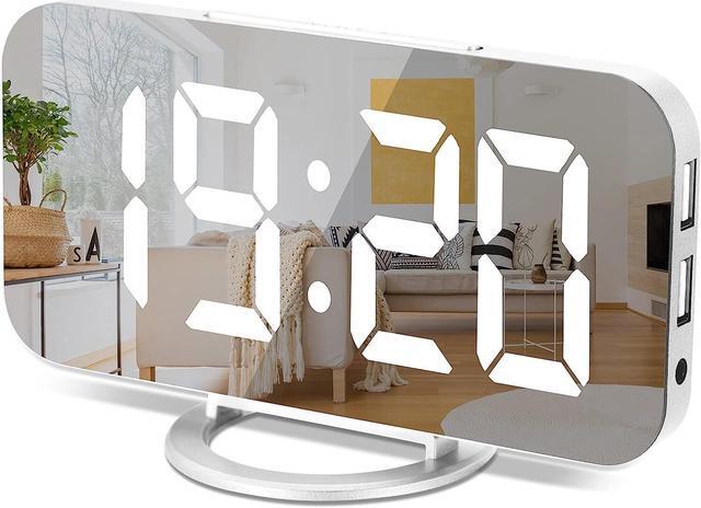 Digital Alarm Clock Large Display, LED Mirror Electronic Clocks With 2