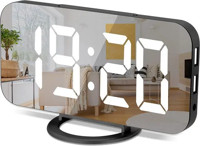 Main image of KEHIPI Digital Alarm Clock,6" Large LED Display with Dual USB Charger Ports | Auto Dimmer Mode | Easy Snooze Function, Modern Mirror Desk Wall Clock for Bedroom Home Office for All People (Black)
