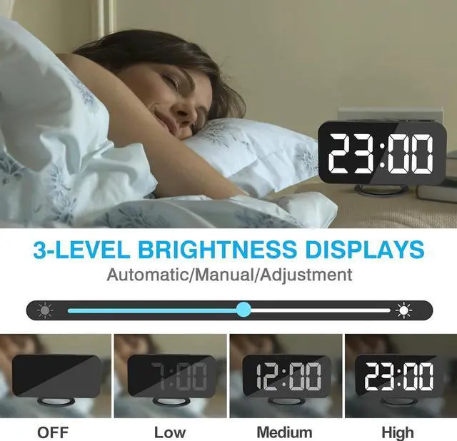 Alt view image 5 of 7 - KEHIPI Digital Alarm Clock,6" Large LED Display with Dual USB Charger Ports | Auto Dimmer Mode | Easy Snooze Function, Modern Mirror Desk Wall Clock for Bedroom Home Office for All People (Black)