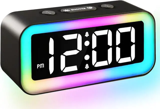 Main image of KEHIPI Colorful Nightlight LED Digital Alarm Clock with Super Loud Dual alarm, Weekday mode, Snooze, Dimmer, USB Charging Port for Livingroom, Bedroom,Bedside, Heavy Sleeper,Adult,Kid,Teens,gift,Black