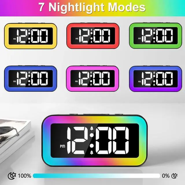 Alt view image 4 of 7 - KEHIPI Colorful Nightlight LED Digital Alarm Clock with Super Loud Dual alarm, Weekday mode, Snooze, Dimmer, USB Charging Port for Livingroom, Bedroom,Bedside, Heavy Sleeper,Adult,Kid,Teens,gift,Black