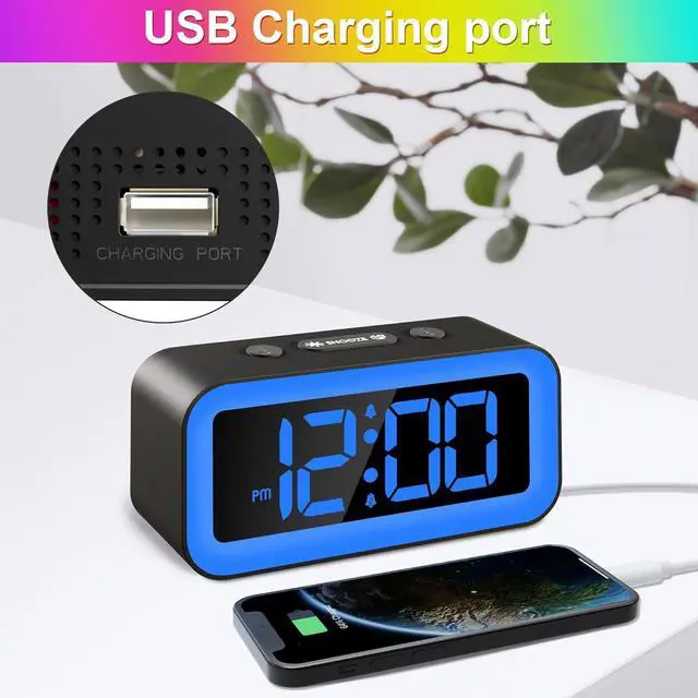 Alt view image 6 of 7 - KEHIPI Colorful Nightlight LED Digital Alarm Clock with Super Loud Dual alarm, Weekday mode, Snooze, Dimmer, USB Charging Port for Livingroom, Bedroom,Bedside, Heavy Sleeper,Adult,Kid,Teens,gift,Black