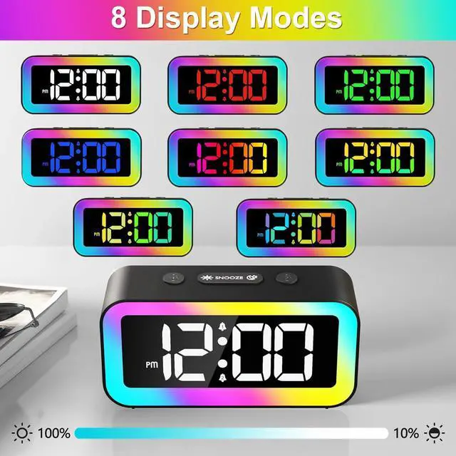 Alt view image 3 of 7 - KEHIPI Colorful Nightlight LED Digital Alarm Clock with Super Loud Dual alarm, Weekday mode, Snooze, Dimmer, USB Charging Port for Livingroom, Bedroom,Bedside, Heavy Sleeper,Adult,Kid,Teens,gift,Black