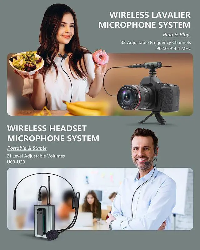 Alt view image 3 of 7 - KEHIPI Wireless Microphone System Headset Mic/Stand Mic/Lavalier Lapel Mic with Rechargeable Bodypack Transmitter & Receiver1/4" Output for iPhone,PA Speaker,DSLR Camera,Recording,Teaching,Church,Vlog