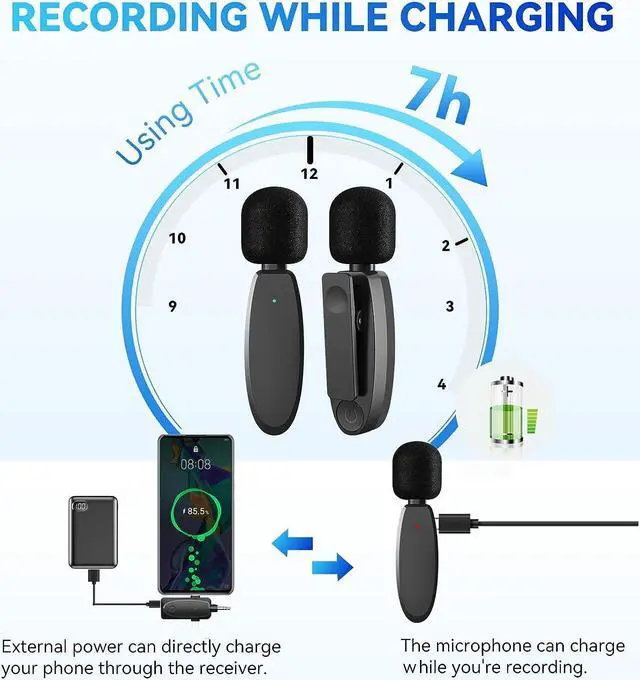 Alt view image 6 of 7 - KEHIPI 3 in 1 Mini Microphone Wireless Lavalier Microphones for iPhone, Android and Camera- 2.4G Cordless Double Mics with Noise Reduction-Professional Video Recording Lav Mic for Interview, Vlog