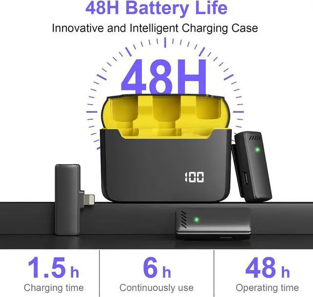 Alt view image 2 of 7 - KEHIPI 2 Pcs Wireless Lavalier Microphone for iPhone iPad with Charging Case,48H Battery Life Clip On Wireless Mic for iPad -Recording Mic for Interview Video Podcast Vlog