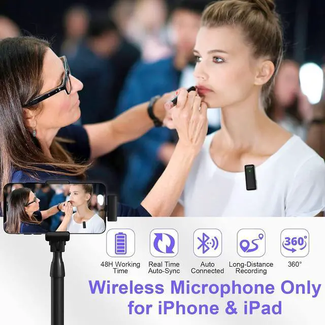 Alt view image 6 of 7 - KEHIPI 2 Pcs Wireless Lavalier Microphone for iPhone iPad with Charging Case,48H Battery Life Clip On Wireless Mic for iPad -Recording Mic for Interview Video Podcast Vlog
