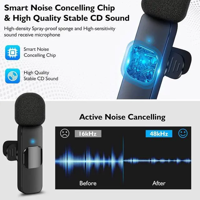Alt view image 5 of 7 - KEHIPI Professional Wireless Lavalier Microphone for iPhone, Android Phone, Camera - Recording Omnidirectional Condenser Mic Ultra Low Delay, Lapel Noise canceling Mic for Video YouTube Interview Tikt