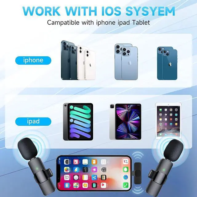 Alt view image 5 of 7 - KEHIPI Wireless Mini Microphone, Microphone for iPhone iPad, Wireless Microphones, Wireless Lavalier Microphone, Professional Microphone for iPhone Video Recording, YouTube, Vlog, TikTok
