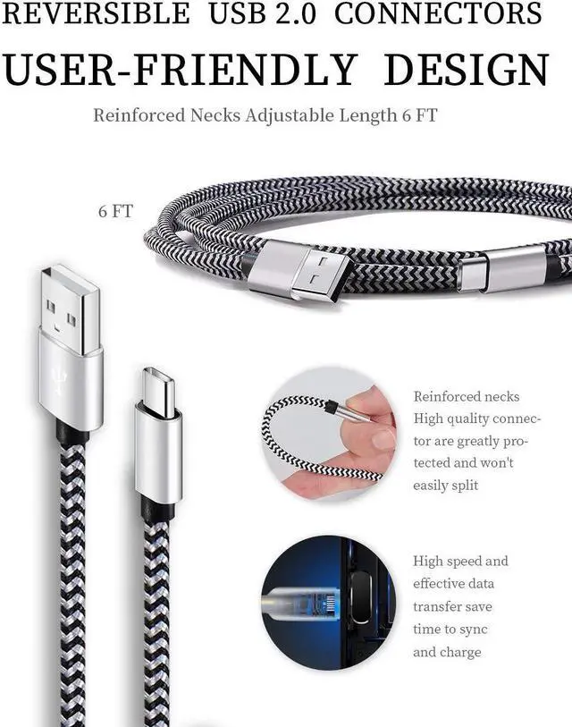 Alt view image 4 of 7 - KEHIPI USB Type C Cable Fast Charging, Tpc001 5 Pack(6Ft 3A) Braided C Charger Cables Compatible with Samsung S10e/note 9/s10/s9/s8 Plus/A80/A50/A20