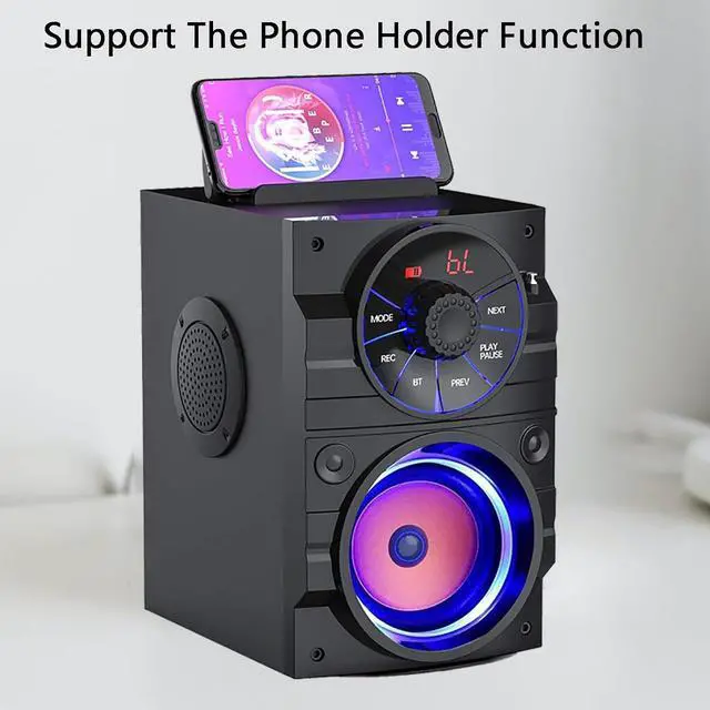 Alt view image 3 of 7 - KEHIPI Portable Bluetooth Party Speaker with Subwoofer, Heavy Bass, Wireless, FM Radio, Remote Control, LCD Display - for Outdoor/Indoor, Home, Phone, PC