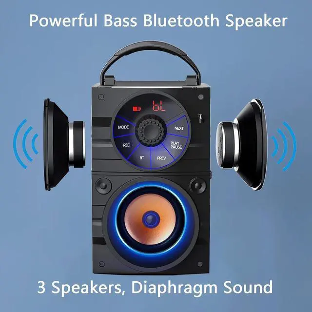 Alt view image 2 of 7 - KEHIPI Portable Bluetooth Party Speaker with Subwoofer, Heavy Bass, Wireless, FM Radio, Remote Control, LCD Display - for Outdoor/Indoor, Home, Phone, PC