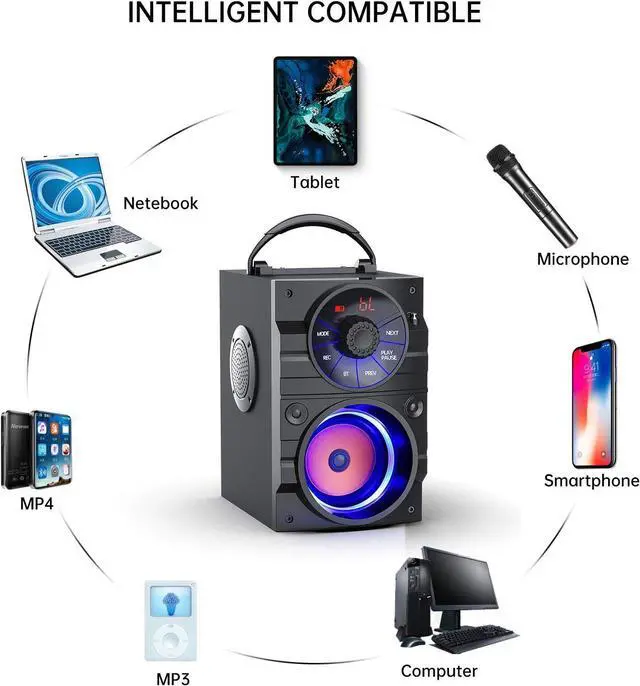 Alt view image 7 of 7 - KEHIPI Portable Bluetooth Party Speaker with Subwoofer, Heavy Bass, Wireless, FM Radio, Remote Control, LCD Display - for Outdoor/Indoor, Home, Phone, PC
