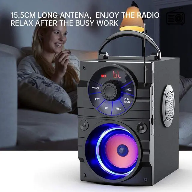 Alt view image 5 of 7 - KEHIPI Portable Bluetooth Party Speaker with Subwoofer, Heavy Bass, Wireless, FM Radio, Remote Control, LCD Display - for Outdoor/Indoor, Home, Phone, PC