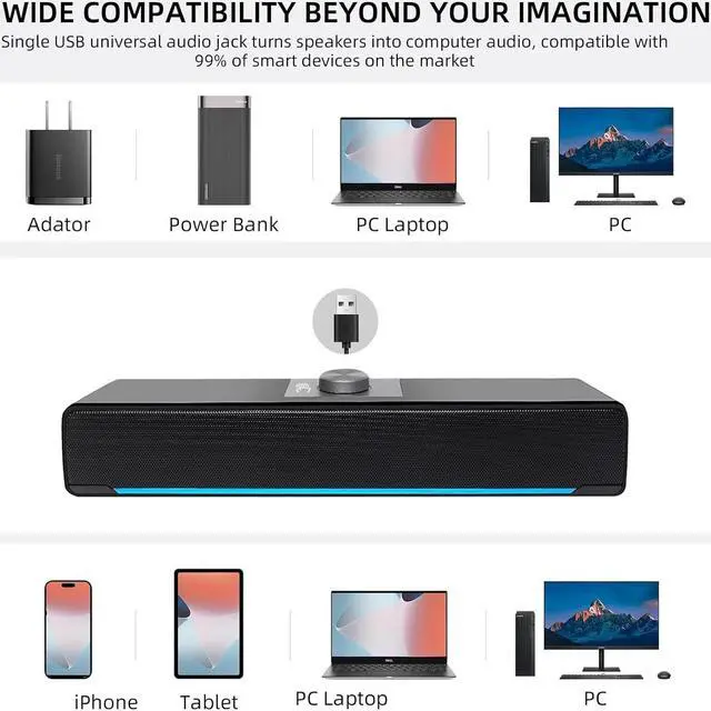 Alt view image 2 of 7 - KEHIPI Computer PC Bluetooth Gaming Soundbar Desktop Monitor Speakers HiFi Stereo Wireless with USB Powered PC Speaker for Laptop Smartphones Tablet Ipad