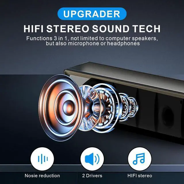 Alt view image 2 of 6 - KEHIPI Computer PC Bluetooth Gaming Soundbar Monitor Speakers USB Powered with Microphone HiFi Stereo &Jack for Headphone Wireless3.5mm AUX Desktop Computer Speakers for Smartphone Tablet Ipad Meeting