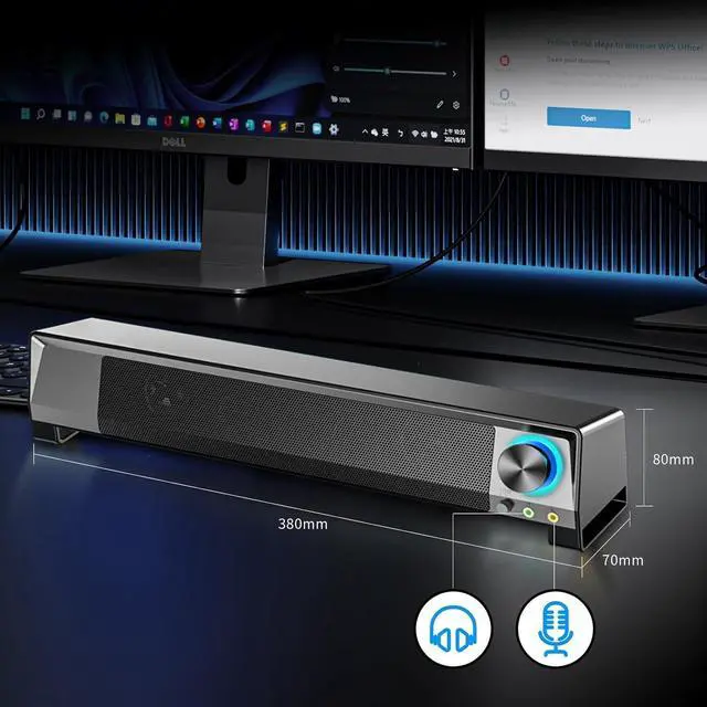 Alt view image 6 of 6 - KEHIPI Computer PC Bluetooth Gaming Soundbar Monitor Speakers USB Powered with Microphone HiFi Stereo &Jack for Headphone Wireless3.5mm AUX Desktop Computer Speakers for Smartphone Tablet Ipad Meeting