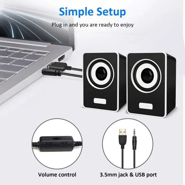 Alt view image 3 of 6 - KEHIPI Computer Speakers, Phission Mini Speaker with Stereo Sound 6W USB Powered 3.5 mm AUX-in Portable Speaker for Computer, Laptop, Notebook, Desktop (Black)
