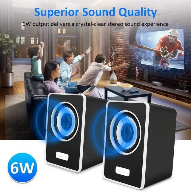 Alt view image 2 of 6 - KEHIPI Computer Speakers, Phission Mini Speaker with Stereo Sound 6W USB Powered 3.5 mm AUX-in Portable Speaker for Computer, Laptop, Notebook, Desktop (Black)