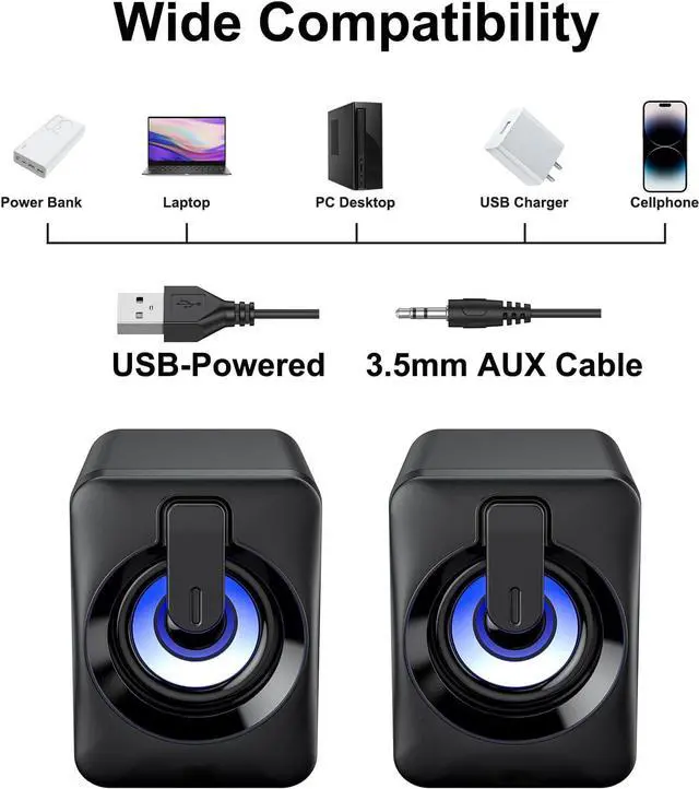 Alt view image 6 of 7 - KEHIPI Computer Speaker USB Powered - Portable Mini Bluetooth Subwoofer with RGB Lights Volume Control 3.5mm AUX-in HiFi Stereo Sound Desk Audio System for PC Monitor Tablets Desktop Laptop Cellphone
