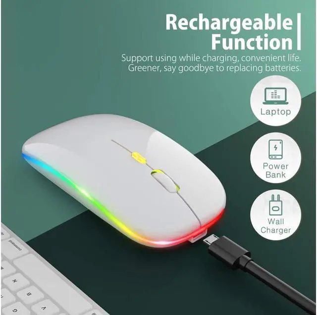 Alt view image 2 of 7 - KEHIPI Upgrade LED Wireless Mouse, Slim Silent Mouse 2.4G Portable Mobile Optical Office Mouse with USB & Type-c Receiver, 3 Adjustable DPI Levels for Notebook, PC, Laptop, Computer, MacBook -White