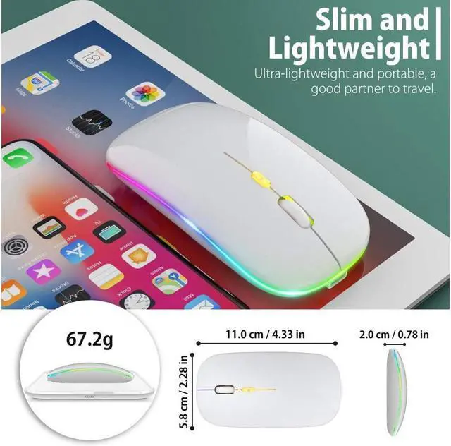 Alt view image 5 of 7 - KEHIPI Upgrade LED Wireless Mouse, Slim Silent Mouse 2.4G Portable Mobile Optical Office Mouse with USB & Type-c Receiver, 3 Adjustable DPI Levels for Notebook, PC, Laptop, Computer, MacBook -White