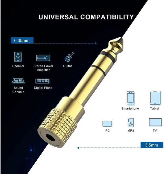 Alt view image 3 of 6 - KEHIPI Headphone Adapter 6.35mm (1/4 Inch) Male to 3.5mm (1/8 Inch) Female and 3.5 mm Male Plug to 6.35 mm Female Jack, Audio Stereo TRS Converter Adapter (4 -Pack Gold Plated)