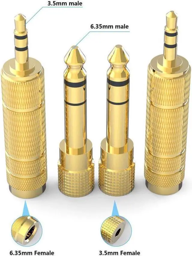 Alt view image 2 of 6 - KEHIPI Headphone Adapter 6.35mm (1/4 Inch) Male to 3.5mm (1/8 Inch) Female and 3.5 mm Male Plug to 6.35 mm Female Jack, Audio Stereo TRS Converter Adapter (4 -Pack Gold Plated)