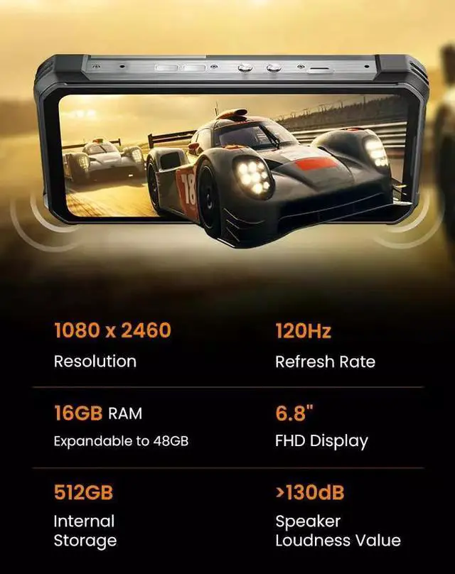 Alt view image 7 of 7 - Oukitel WP100 Titan 5G 6.8"120Hz 16/512GB DLP Projector 33000mAh Rugged