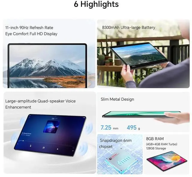 Alt view image 3 of 4 - Honor Pad X8a WIFI 11" 90Hz 4/64GB 5MP Octa-Core 8300mAh Tablet Space Gray