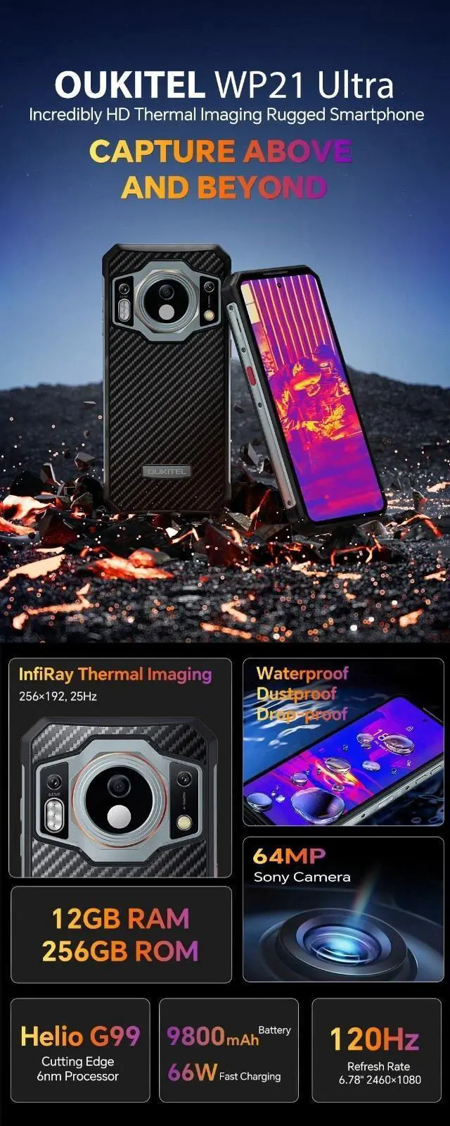 Alt view image 3 of 4 - Oukitel WP21 Ultra 6.78" 12/256GB InfiRay Thermal Camera 9800mAh Rugged