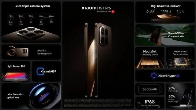 Alt view image 2 of 4 - Mi 15T Pro 5G 6.83"AMOLED 12/512GB Leica 50MP Mocha Gold GLOBAL VERSION 5500mAh