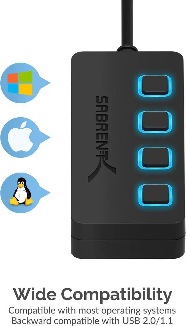 Alt view image 16 of 19 - Sabrent 4-Port USB 3.0 Hub with Individual LED Power Switches (HB-UM43)